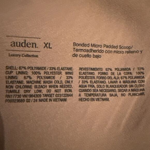 Auden Luxury Collection Womens XL Bonded Microfiber Padded Scoop Bralette nude - Picture 6 of 8